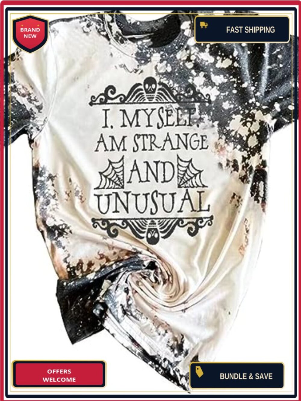 Strange and Unusual Letter Print Tee Womens Halloween Horror Short Sleeve
